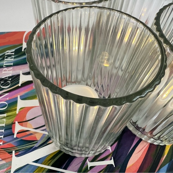 Ribbed Glass Candle Holder Set of 4 Clear Chic Holiday Home Decor - Picture 7 of 16